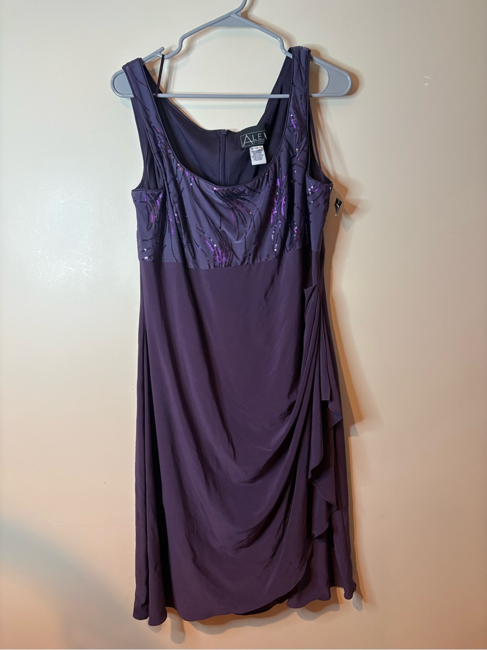 Alex Evenings Deep Plum Sequin Square Neck Sleeveless Midi Dress NWT